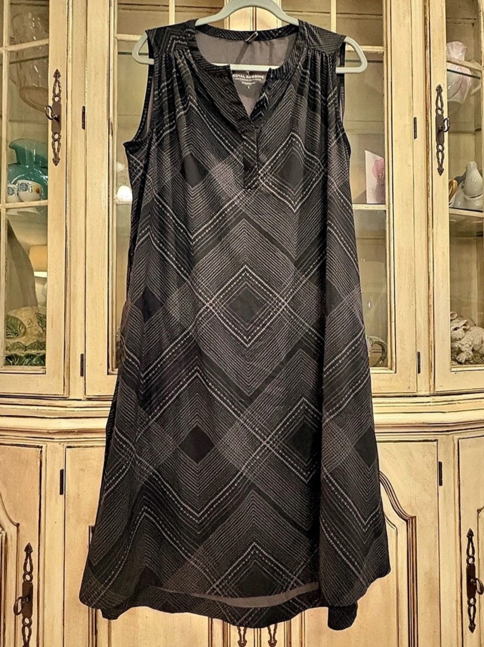Royal Robbins Spotless Traveler Tank Dress in Black & Gray Size Large